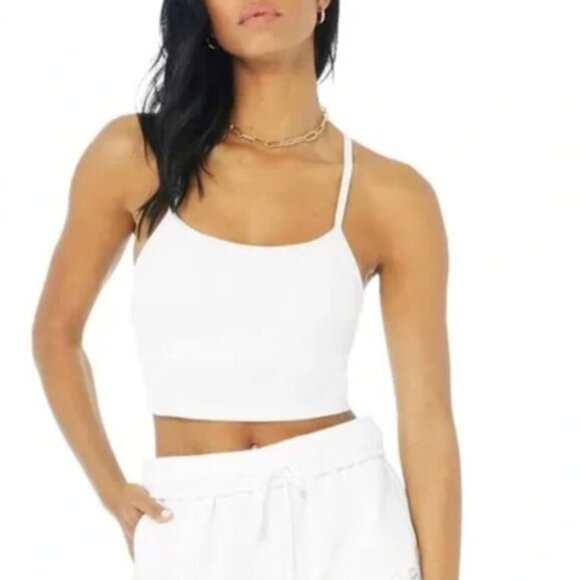 ALO Alosoft Ribbed Crop Calm Tank Top in White size Small - Picture 2 of 7